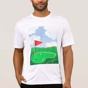 T-shirt Vert de golf avec drapeau rouge et balle