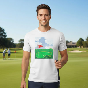 T-shirt Vert de golf avec drapeau rouge et balle