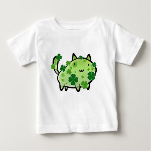 T-shirt vert de nourrisson de chat de trèfle