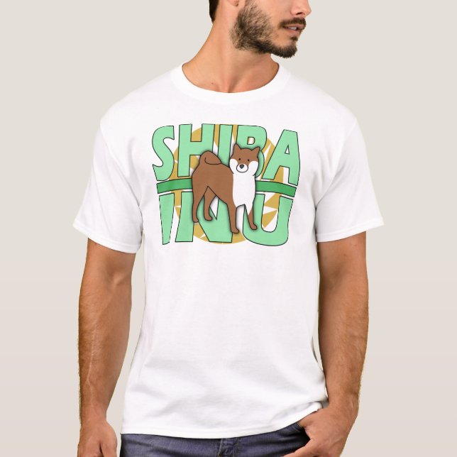 T-shirt vert de Shiba Inu des textes (Devant)