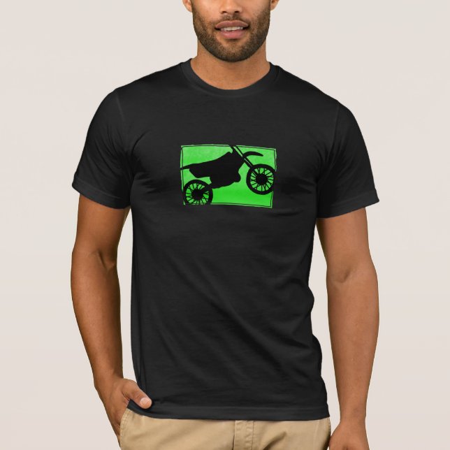 T-shirt vert de silhouette de vélo de saleté (Devant)