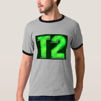 T-shirt vert de sonnerie de logo gris/noir