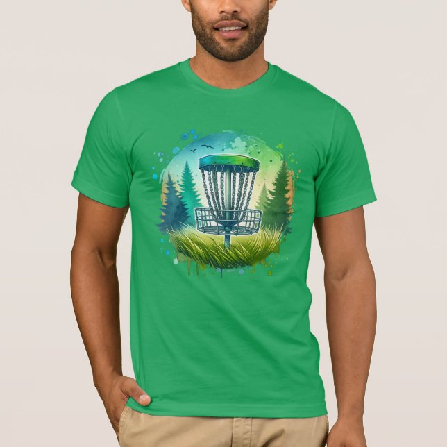 T-shirt Vert et Bleu Disque Golf Thème (Devant)