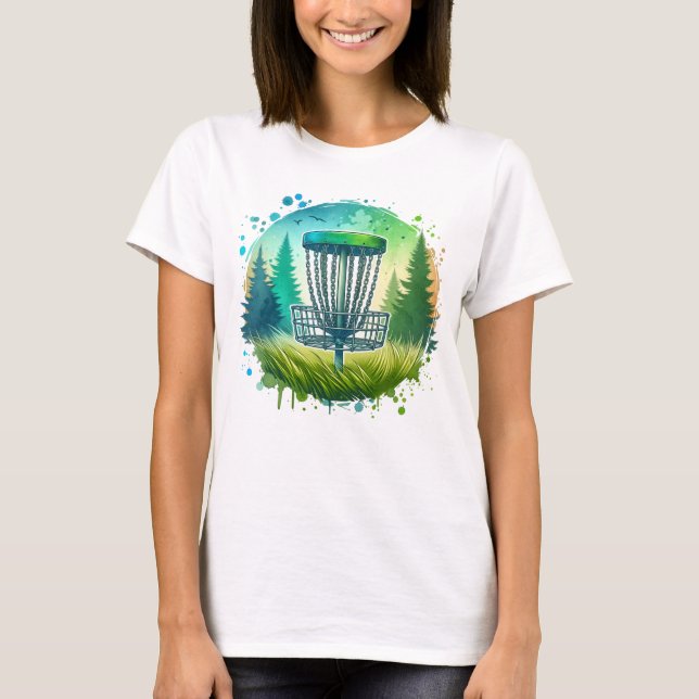 T-shirt Vert et Bleu Disque Golf Thème (Devant)