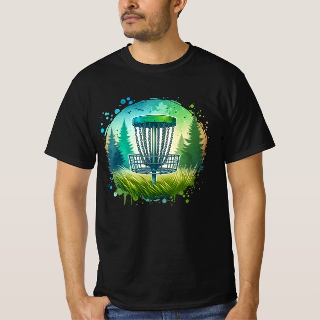 T-shirt Vert et Bleu Disque Golf Thème (Devant)