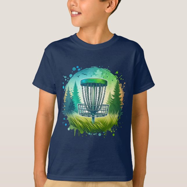 T-shirt Vert et Bleu Disque Golf Thème (Devant)