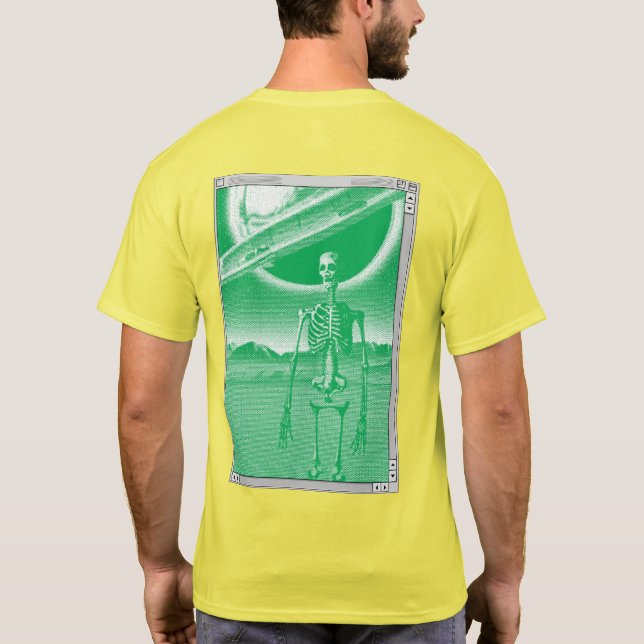 T-shirt Vert et Jaune Retro Sci-fi Pixel Art Squelette (Dos)