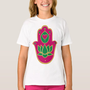 T-shirt Vert et rose de Hamsa Lotus de henné