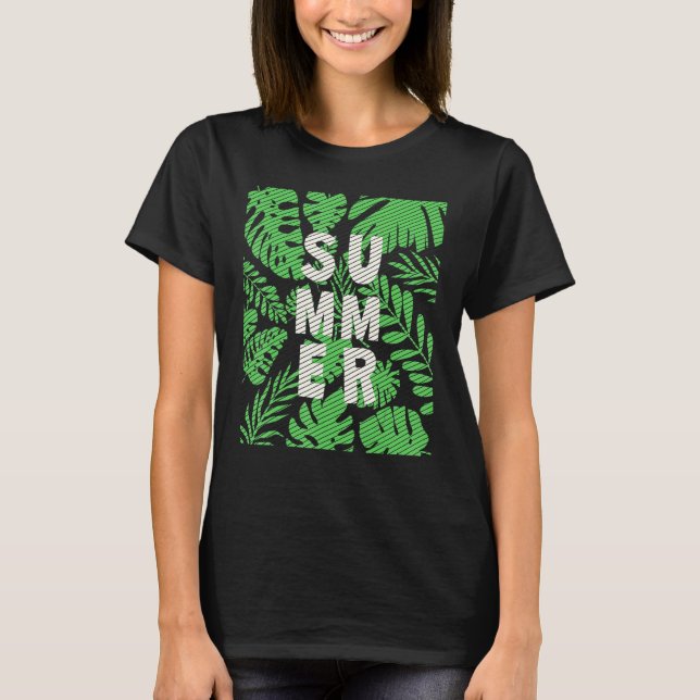 T-shirt Vert Été Feuille En Style Rétro (Devant)