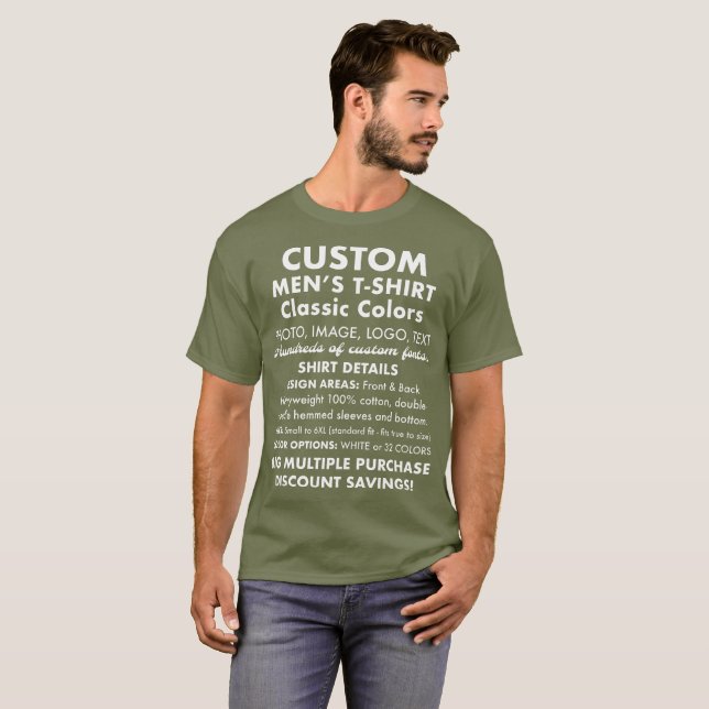 T-shirt vert Fatigue personnalisée pour homme (Devant entier)