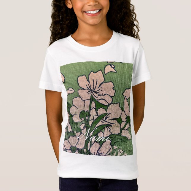 T-Shirt Vert fleur rose (Devant)