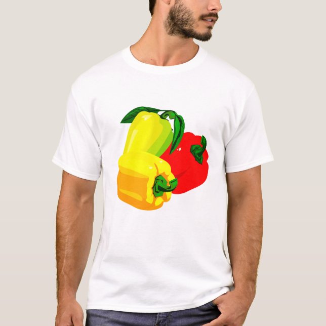 T-shirt Vert jaune rouge graphique de trois poivrons (Devant)