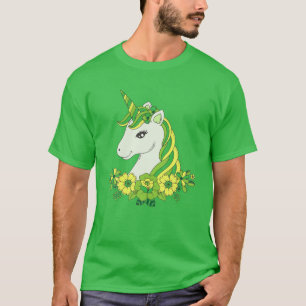 T-shirt Vert mignon Unicorne Fleurs Visage St patrick Jour