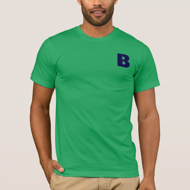 T-Shirt vert moderne au monogramme bleu minimalist (Devant)
