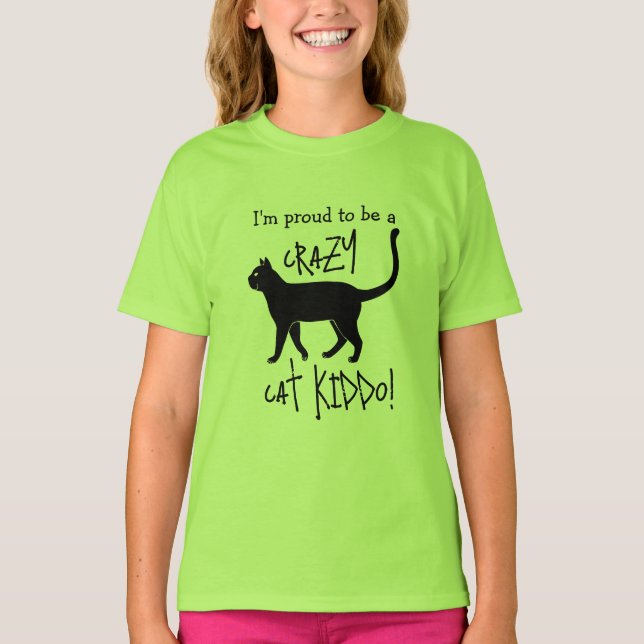 T-shirt Vert noir personnalisé Cat fou Kiddo (Devant)