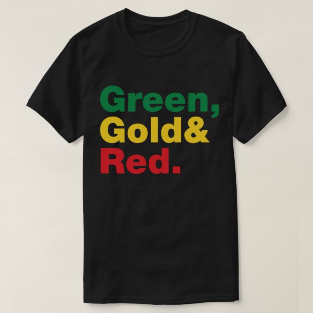 T-shirt Vert, Or & Rouge. (Design devant)