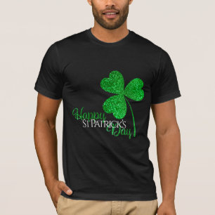 T-shirt Vert Paillettes Trèfle Chanceux Joyeuse Fête de la