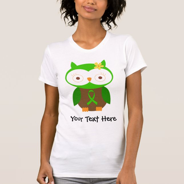 T-shirt vert personnalisé de hibou de ruban (Devant)