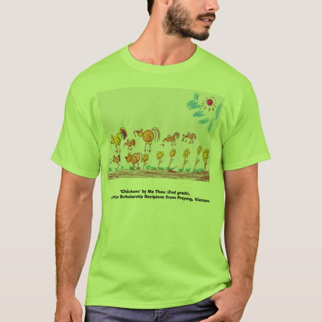 T-SHIRT VERT "poulets" (IMAGE DANS l'AVANT) (Devant)