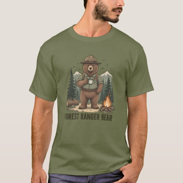 T-shirt vert pour hommes Forest Ranger Bear Campin (Devant)