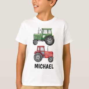 T-shirt Vert rouge tracteur ferme aquarelle personnalisée