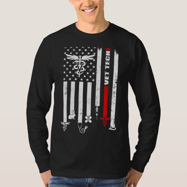 T-shirt Vet Tech Usa Flag Animaux de compagnie Technicien  (Devant)