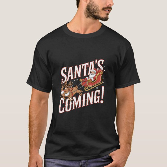 T-shirt Vêtements de Noël avec Père Noël et Reindeer (Devant)