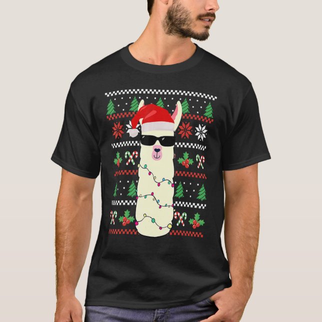 T-shirt Vêtements de Noël laid Noël Lama Noël (Devant)