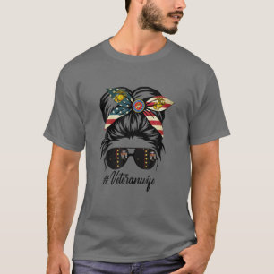 T-shirt Vétéran Femme Militaire Patriotique Message Bun 