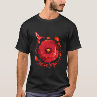 T-shirt Veterans Day Lest We Forget Red Poppy Flower Usa M