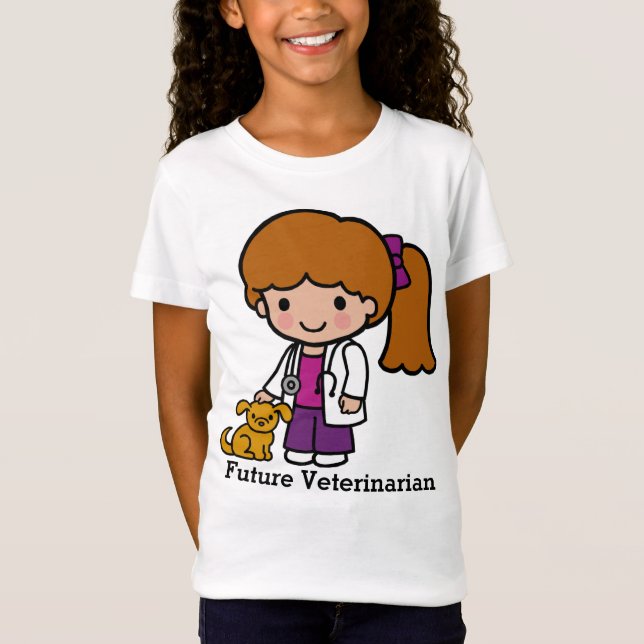 T-Shirt Vétérinaire mignonne fille avec chiot (Devant)