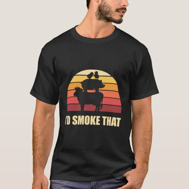 T-shirt Viande fumée Steak grillé Barbecue rétro (Devant)