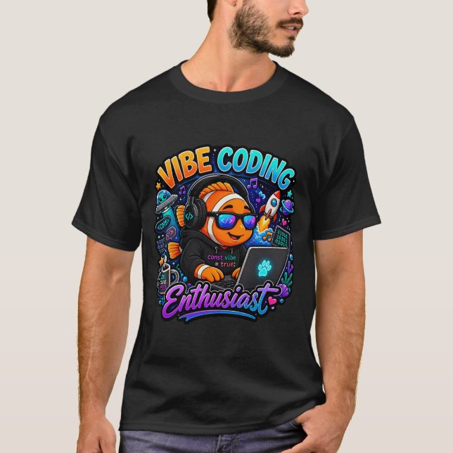 T-shirt Vibe Coding Poisson Clown Kawaii Autocollant – Clo (Devant)
