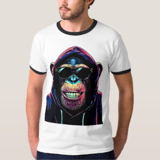 T-shirt Vibe Néon – Chimpanzé Stylé en Capuche et Lunettes