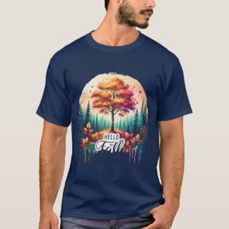 T-shirt Vibes Automnales Cosy Citrouilles Aquarelles Fleur