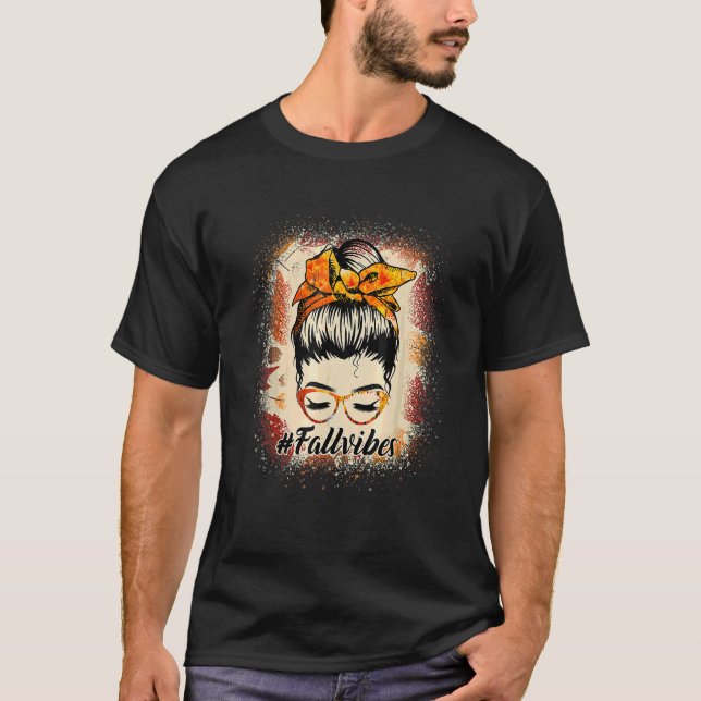 T-shirt Vibes Automne Décolorées Bun MessyThanksgiving (Devant)