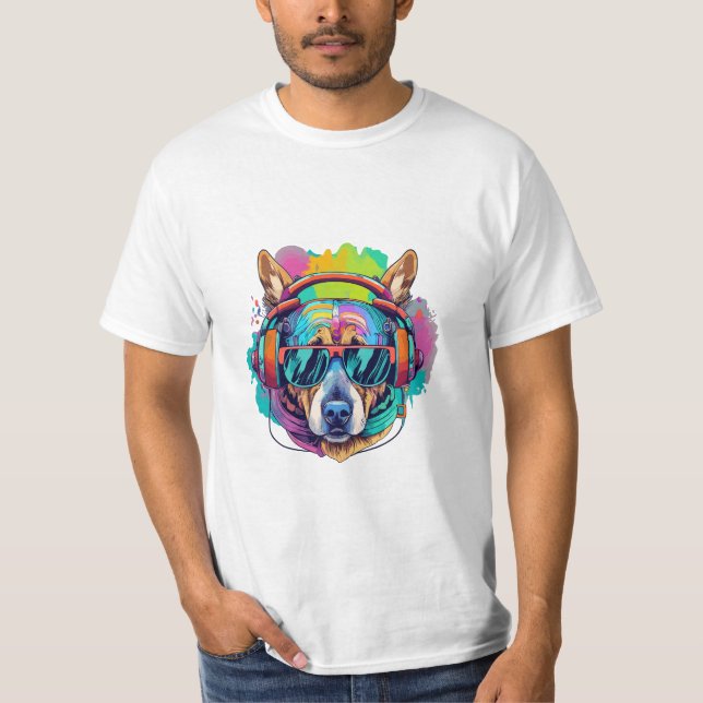 T-shirt Vibes canines super : Chien Cool avec casque (Devant)