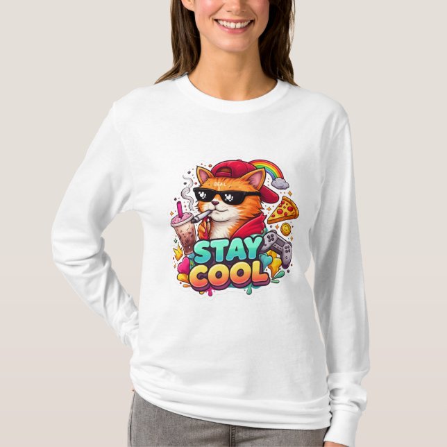 T-shirt Vibes Cool – Mode Streetwear de Chat Décontracté (Devant)