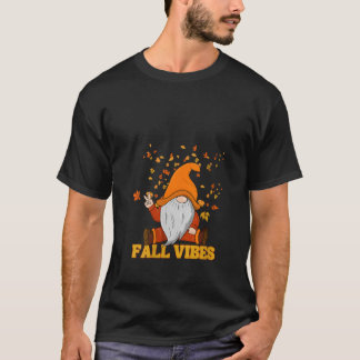 T-shirt Vibes d'automne pour femmes Gnome Signe de paix Fe