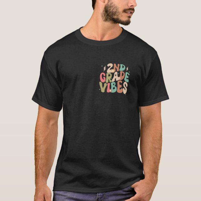 T-shirt Vibes de 2e année Groovy Retour à l'école Enseigna (Devant)