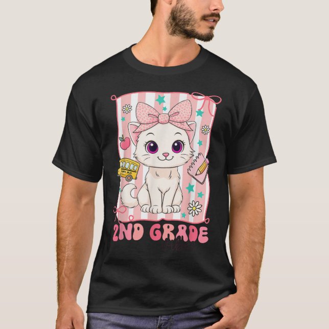 T-shirt Vibes De 2E Année Retour À L'École Chat Pour Fille (Devant)