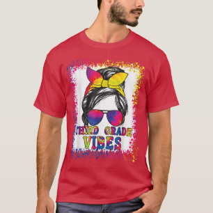 T-shirt Vibes de 3e année amusantes Messy Bun Retour à l'é
