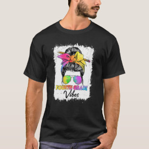 T-shirt Vibes de 4e année Messy Bun Retour à l'école Enfan