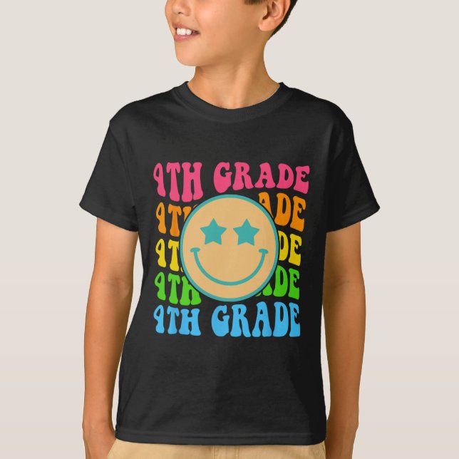 T-shirt Vibes de 4e année super Face Retro Enseignants Ret (Devant)