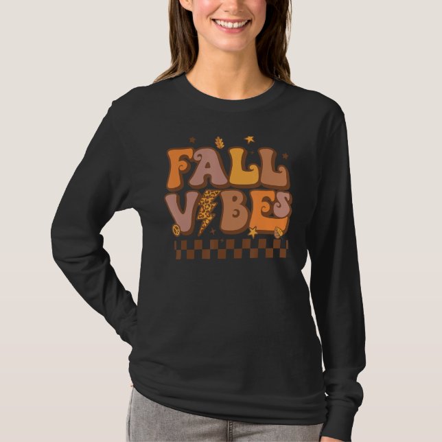 T-shirt Vibes de automne rétro Leopard Lightning Bolt Auto (Devant)