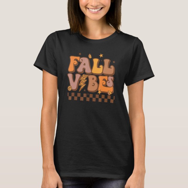 T-shirt Vibes de automne rétro Leopard Lightning Bolt Auto (Devant)