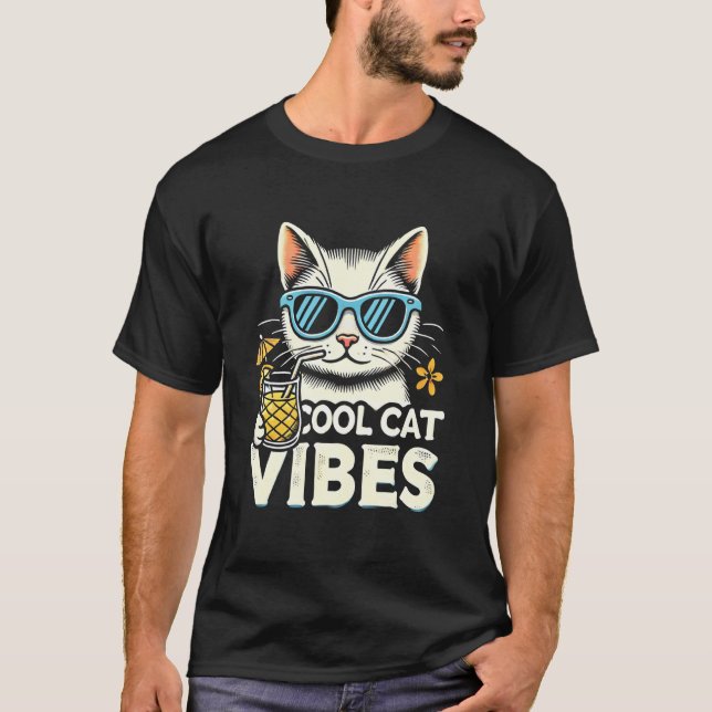 T-shirt Vibes de Chat Cool, Un Chat Tropical de Mode Chic (Devant)