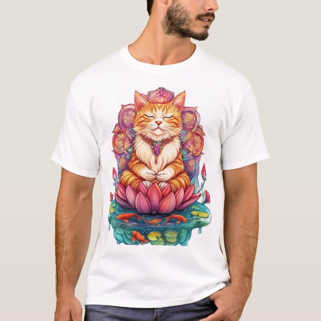 T-shirt Vibes de chat zen � Kitty méditant psychédélique (Devant)