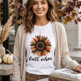 T-shirt Vibes de l'automne blanc Léopard Tournesol Esthéti