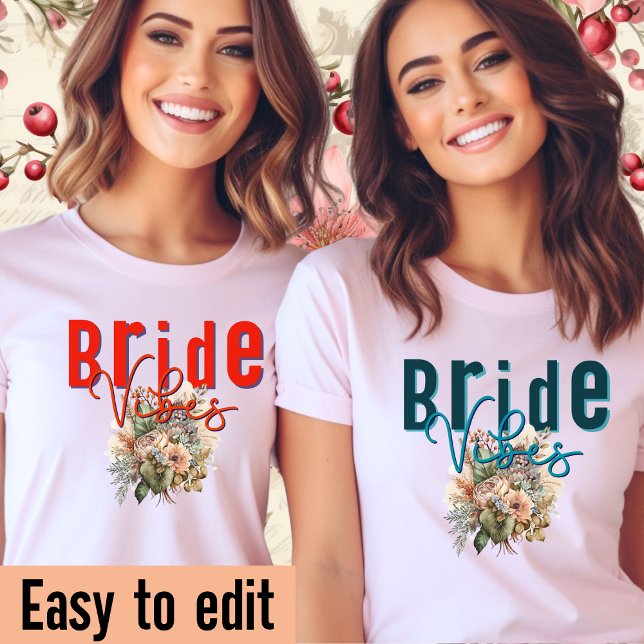 T-shirt Vibes de mariée-Hen fête-Mariage tee-Retro-Editabl (Créateur téléchargé)